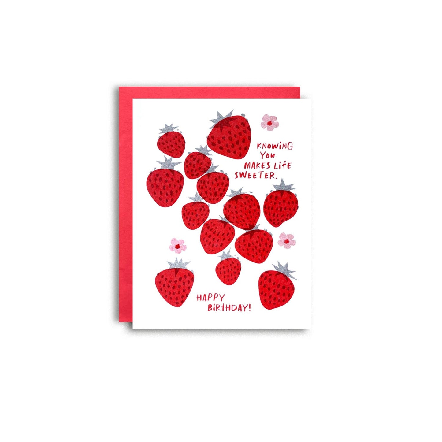 Sweeter Strawberry Birthday - Cute Risograph Card