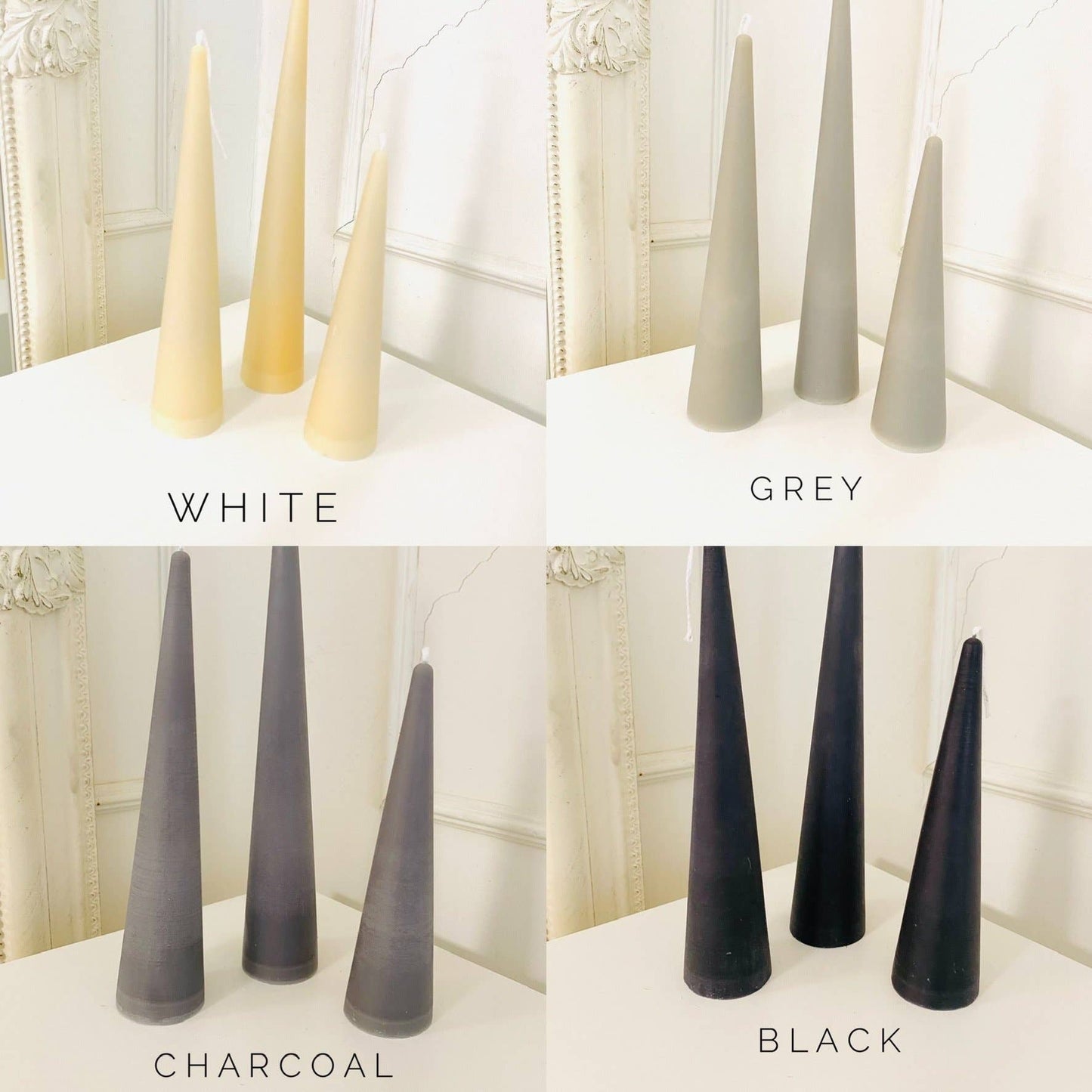 Neutrals Slim Cone Taper Beeswax Candle: Charcoal / Medium