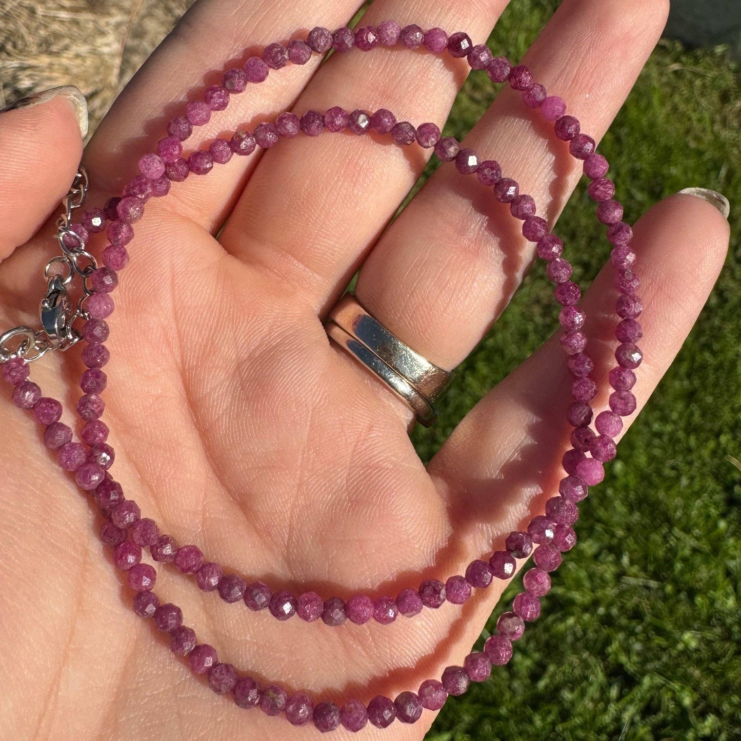 3mm Faceted Gemstone Necklace, Dainty Crystal Necklace, Natural Gemstone Necklace, Facet Gemstone Necklace: Garnet