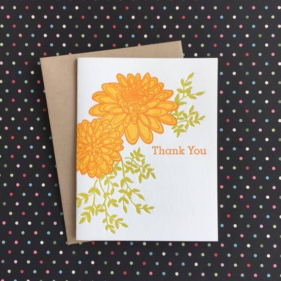 Thank You Yellow Dahlia - letterpress card