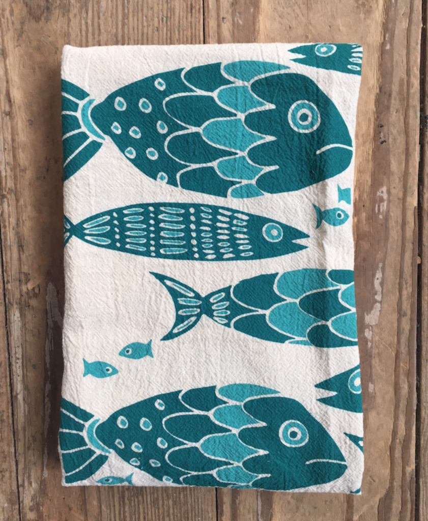 Fish Tribe Tea Towel: Dark Teal/turquoise