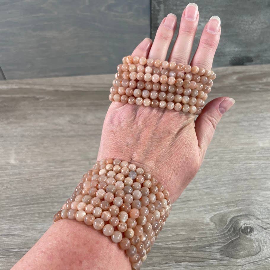 Gemstone Beaded Stretch Bracelets 6mm : Black Moonstone