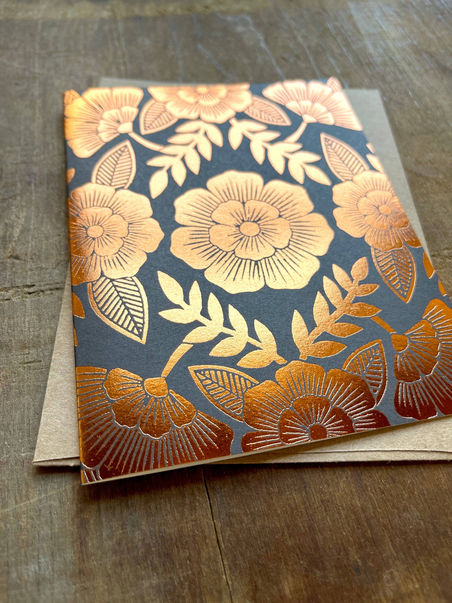 Gold Flowers Blank Greeting Card