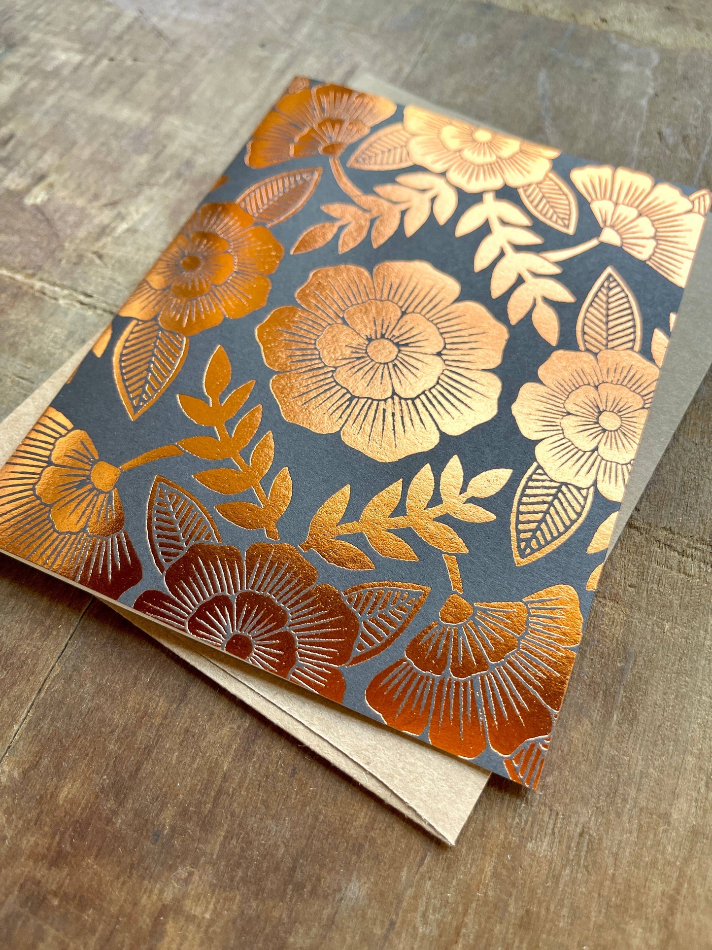 Gold Flowers Blank Greeting Card