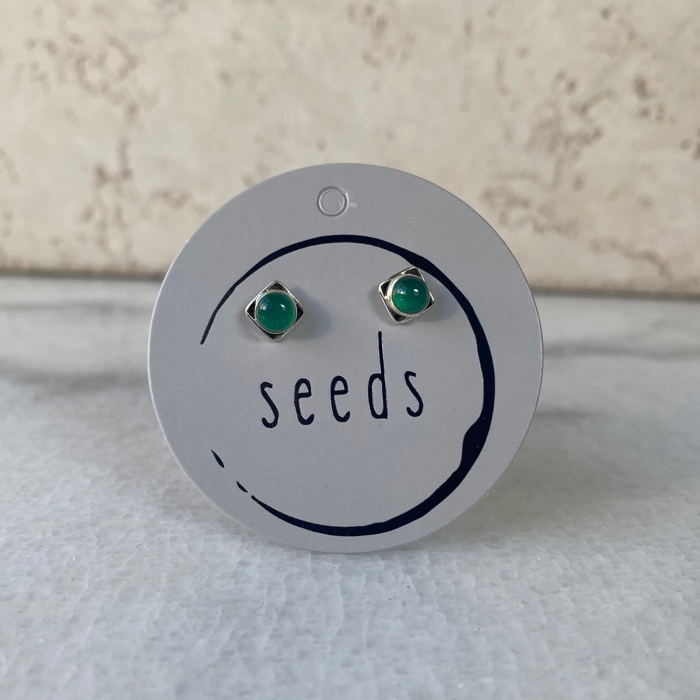 Square Stud Earrings | Sterling Silver Genuine Stones