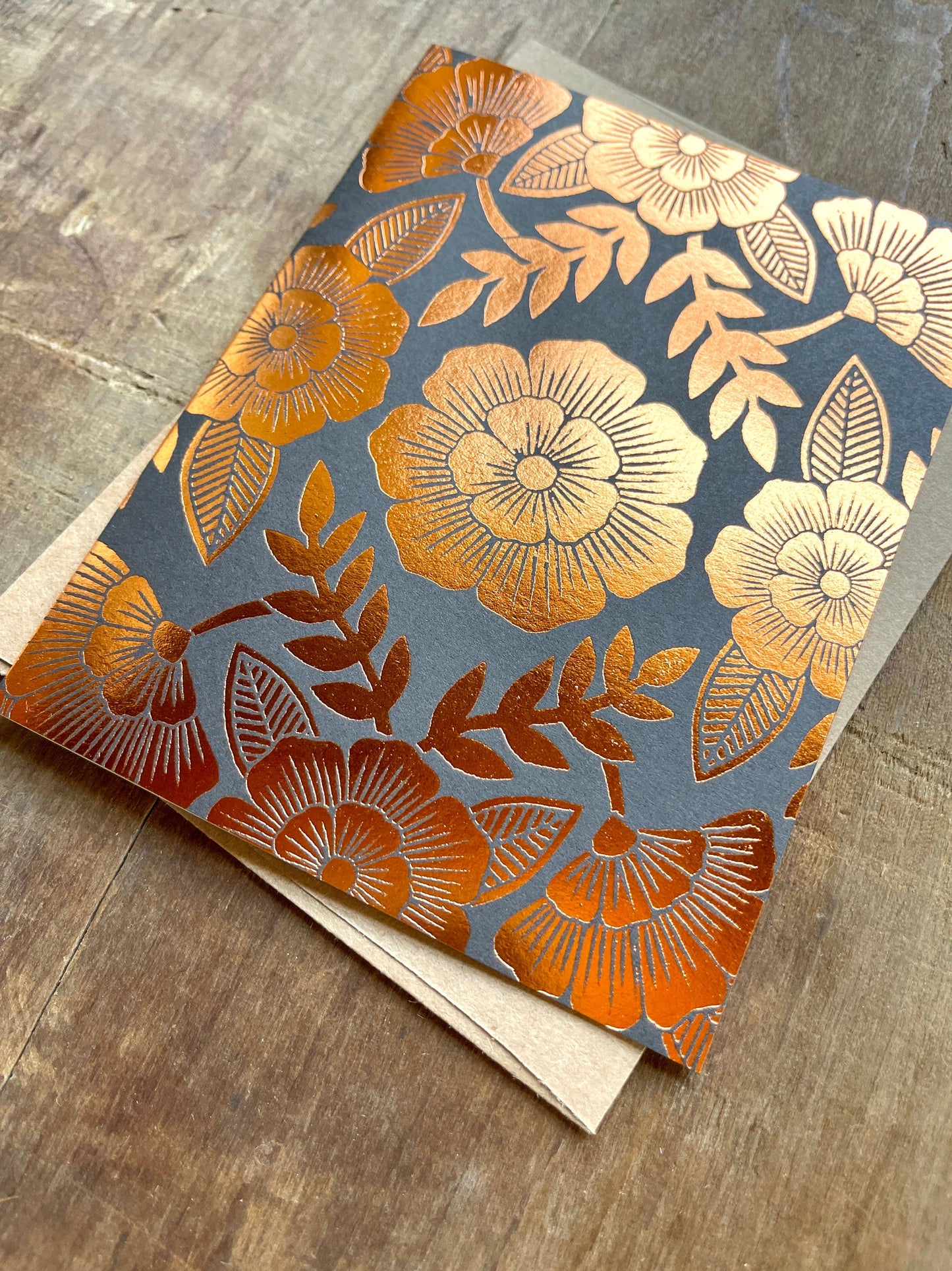 Gold Flowers Blank Greeting Card