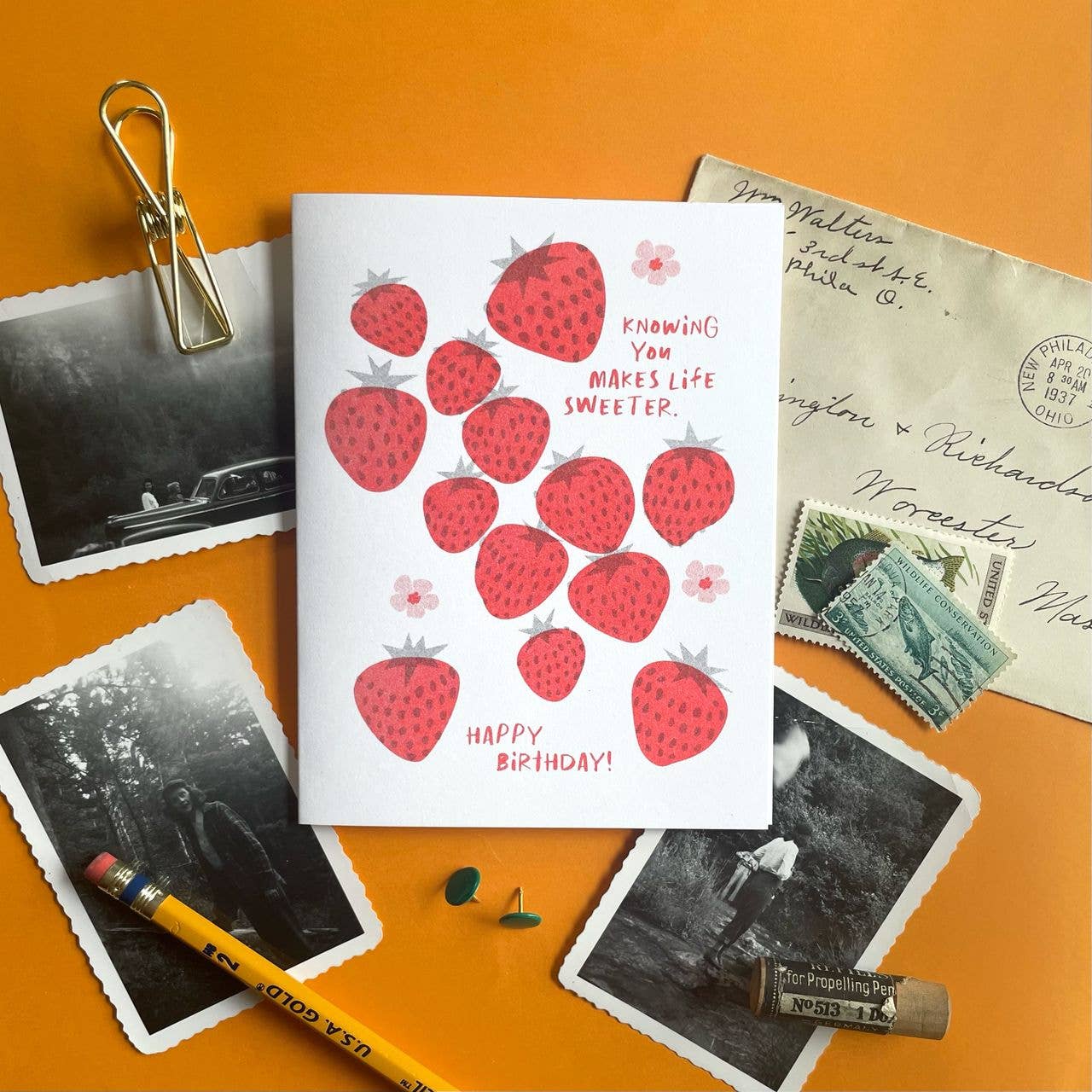 Sweeter Strawberry Birthday - Cute Risograph Card