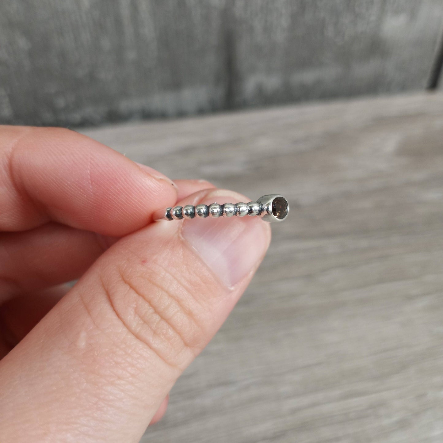 Gemstone Sterling Silver Ring Stacking Simple Oval: Smoky Quartz / Size 5