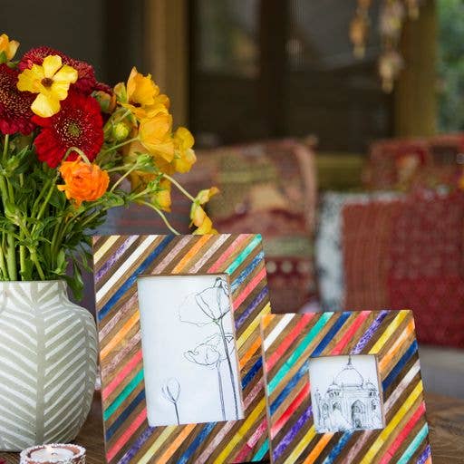 Banka Mundi 4x6 Multicolor Picture Frame-Bone, Wood Handmade