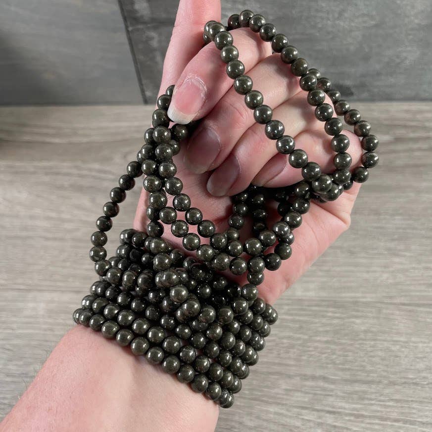 Gemstone Beaded Stretch Bracelets 6mm : Black Moonstone
