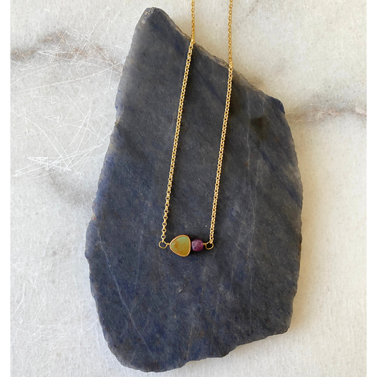 Triangle Turquoise Gold Vermeil Necklace | Stone Cubes: Purple Garnet
