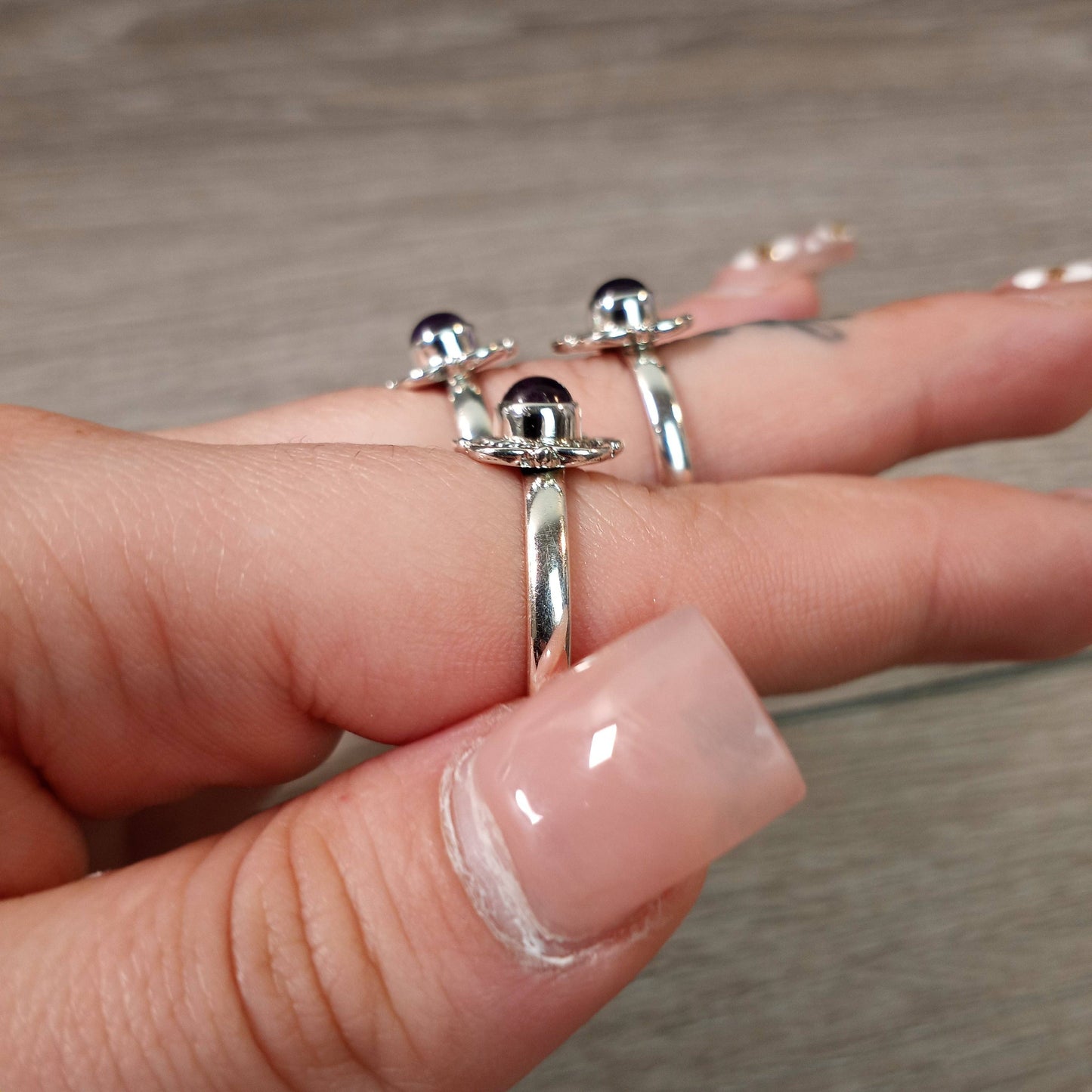 Gemstone Ring Sterling Silver Boho Flower: Smoky Quartz / 7