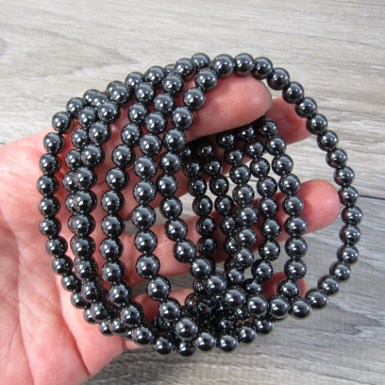 Gemstone Beaded Stretch Bracelets 6mm : Black Moonstone