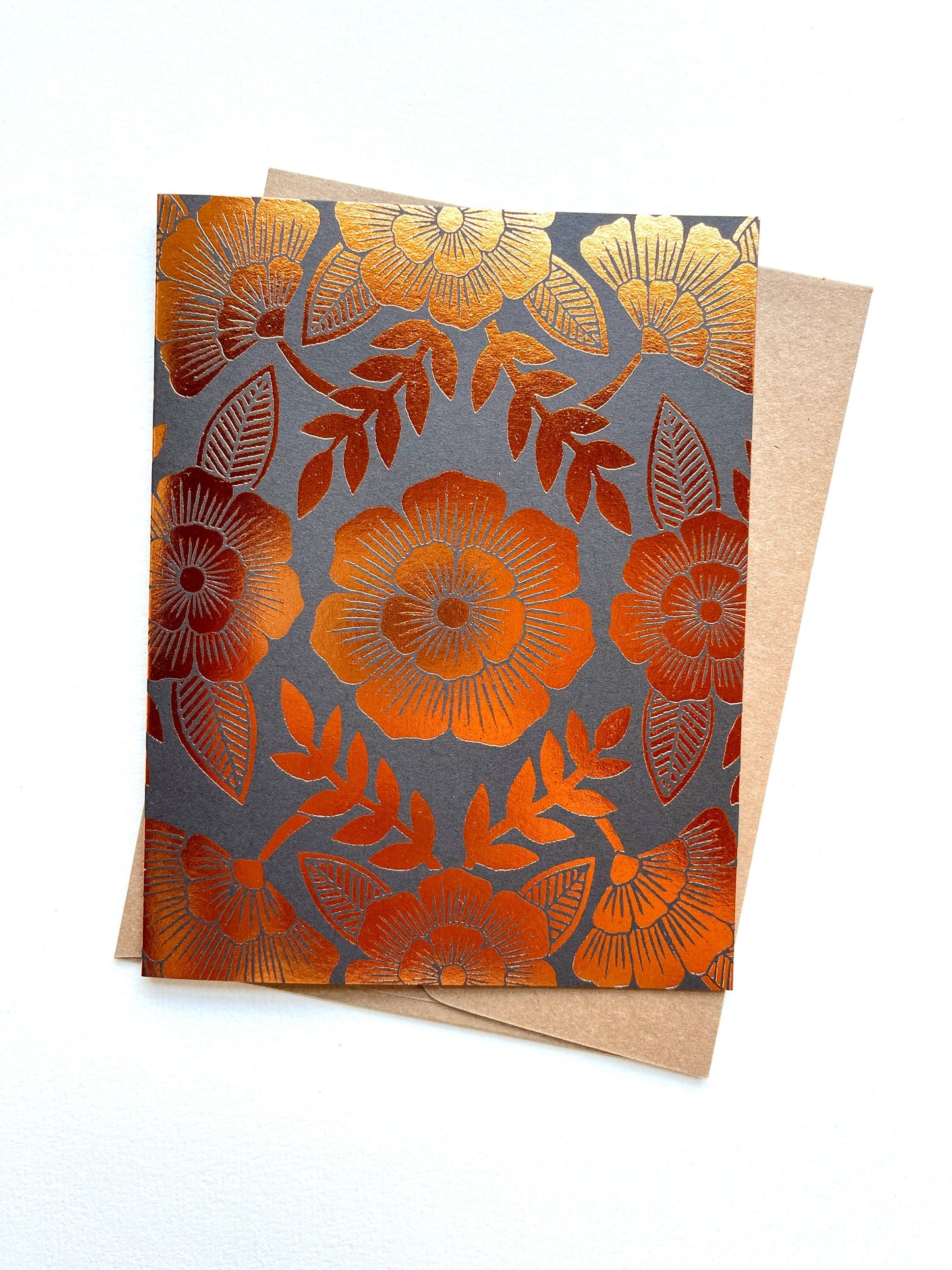 Gold Flowers Blank Greeting Card