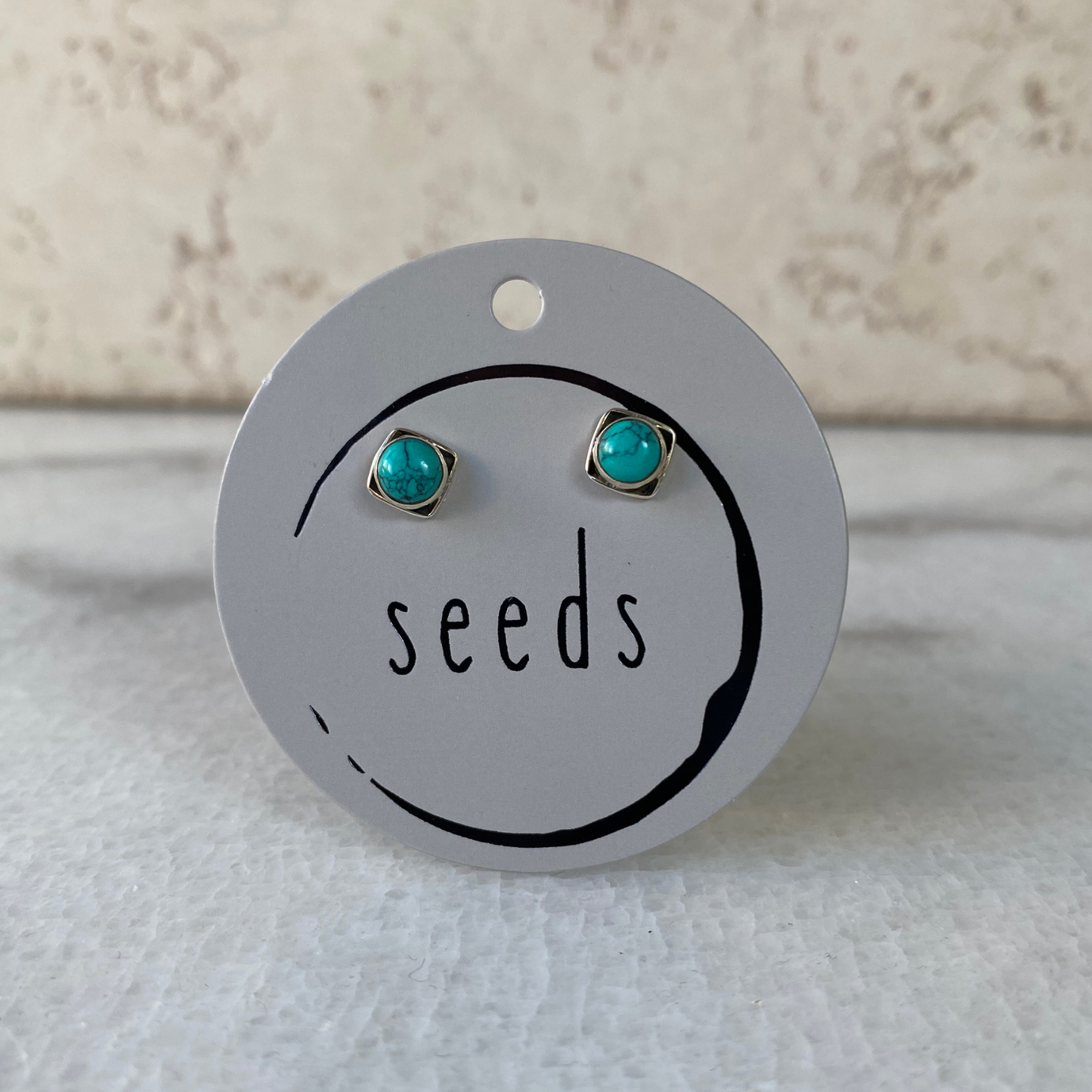 Square Stud Earrings | Sterling Silver Genuine Stones