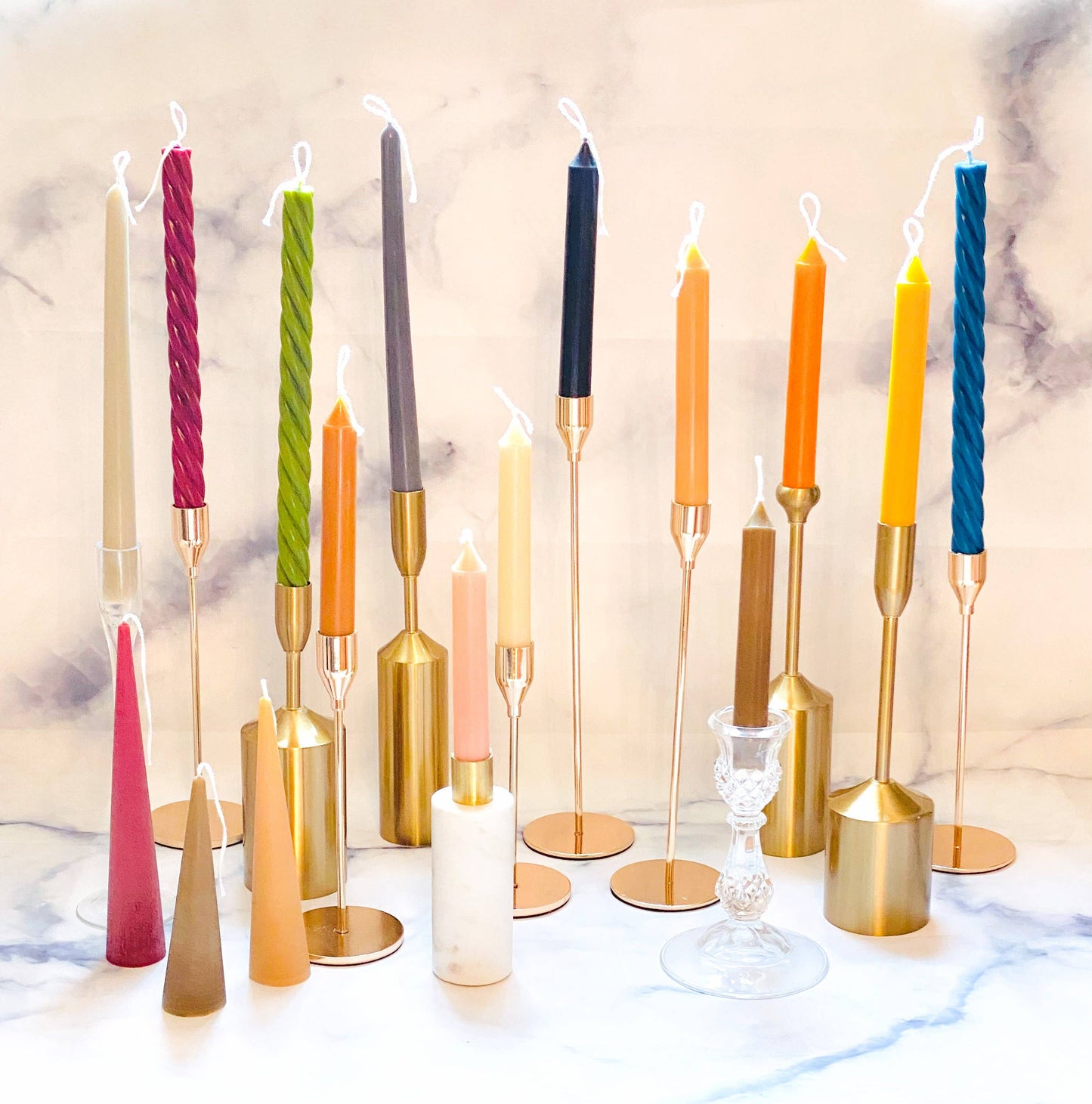 Neutrals Slim Cone Taper Beeswax Candle: Charcoal / Medium