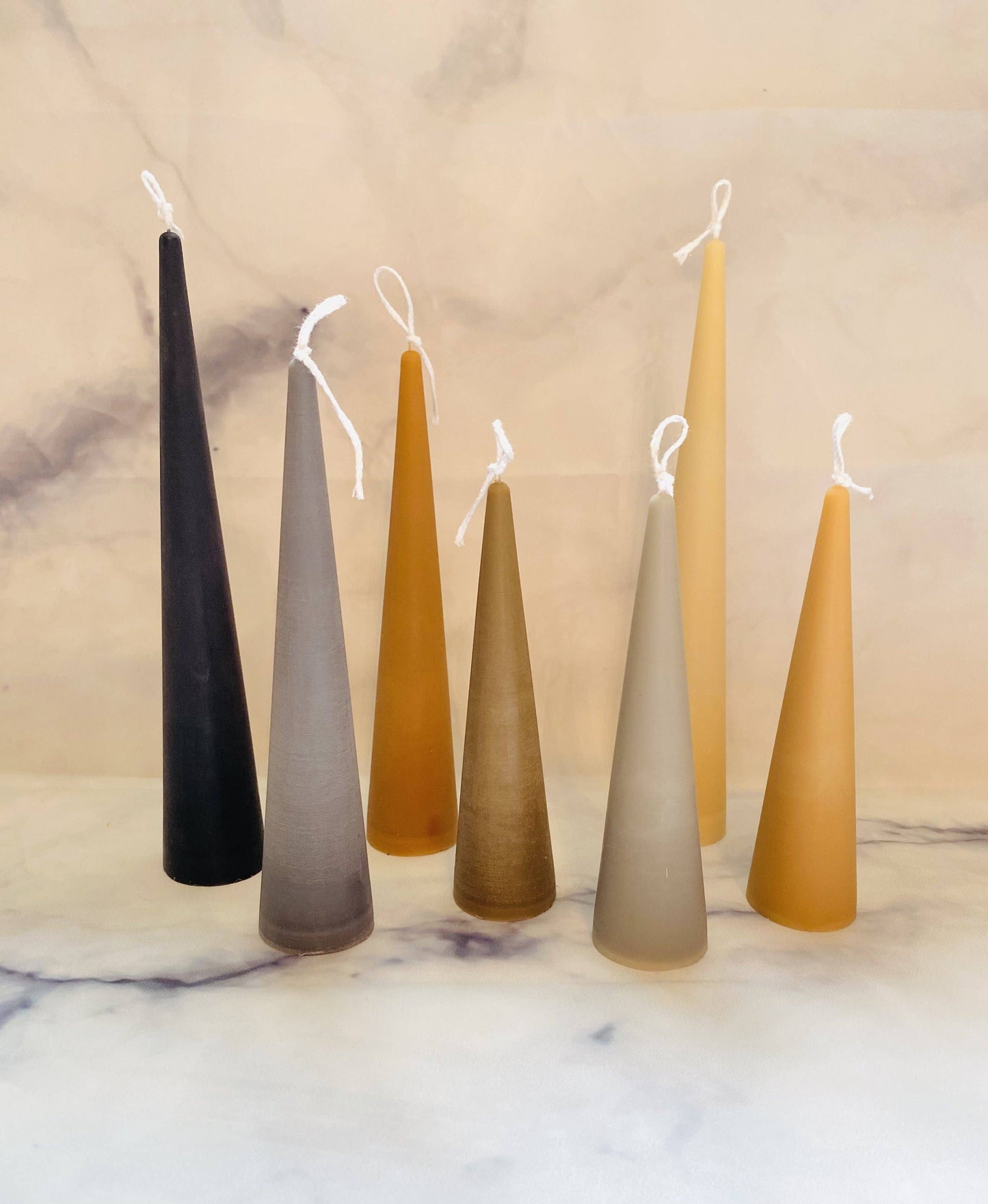 Neutrals Slim Cone Taper Beeswax Candle: Charcoal / Medium