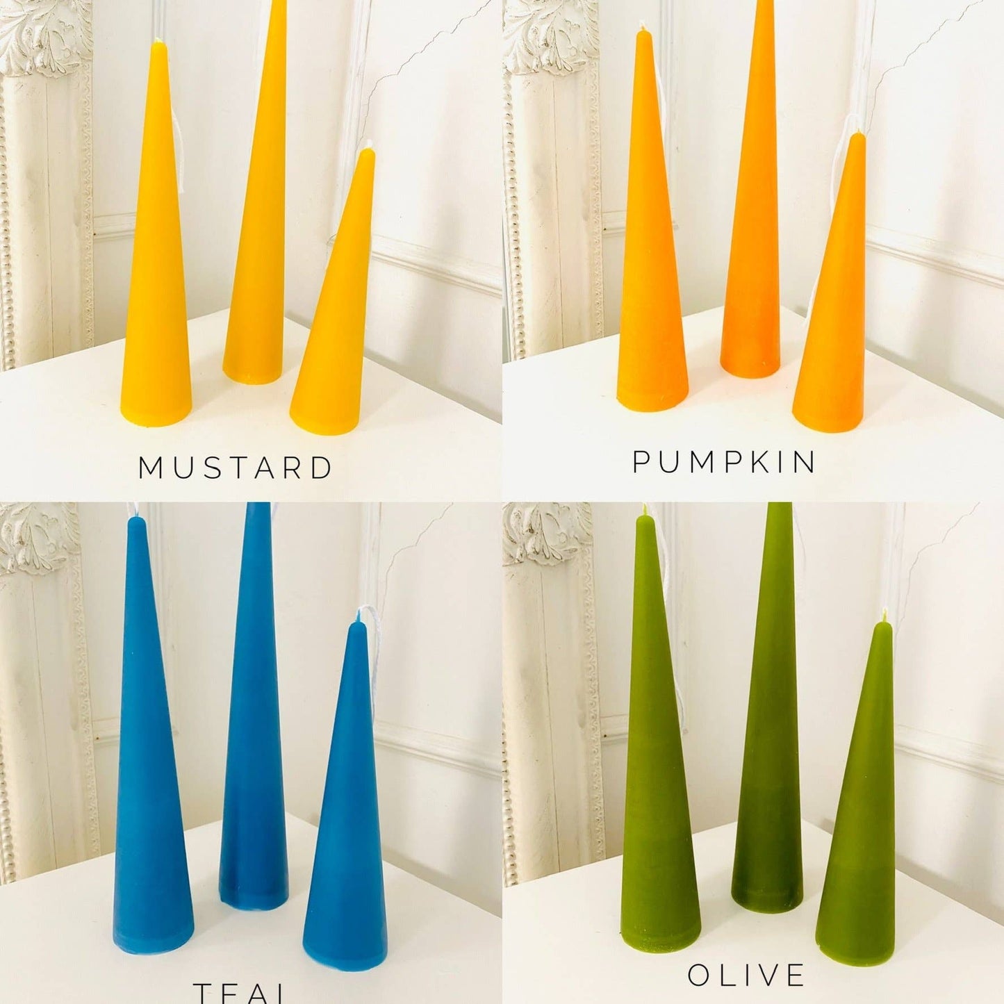 Neutrals Slim Cone Taper Beeswax Candle: Charcoal / Medium