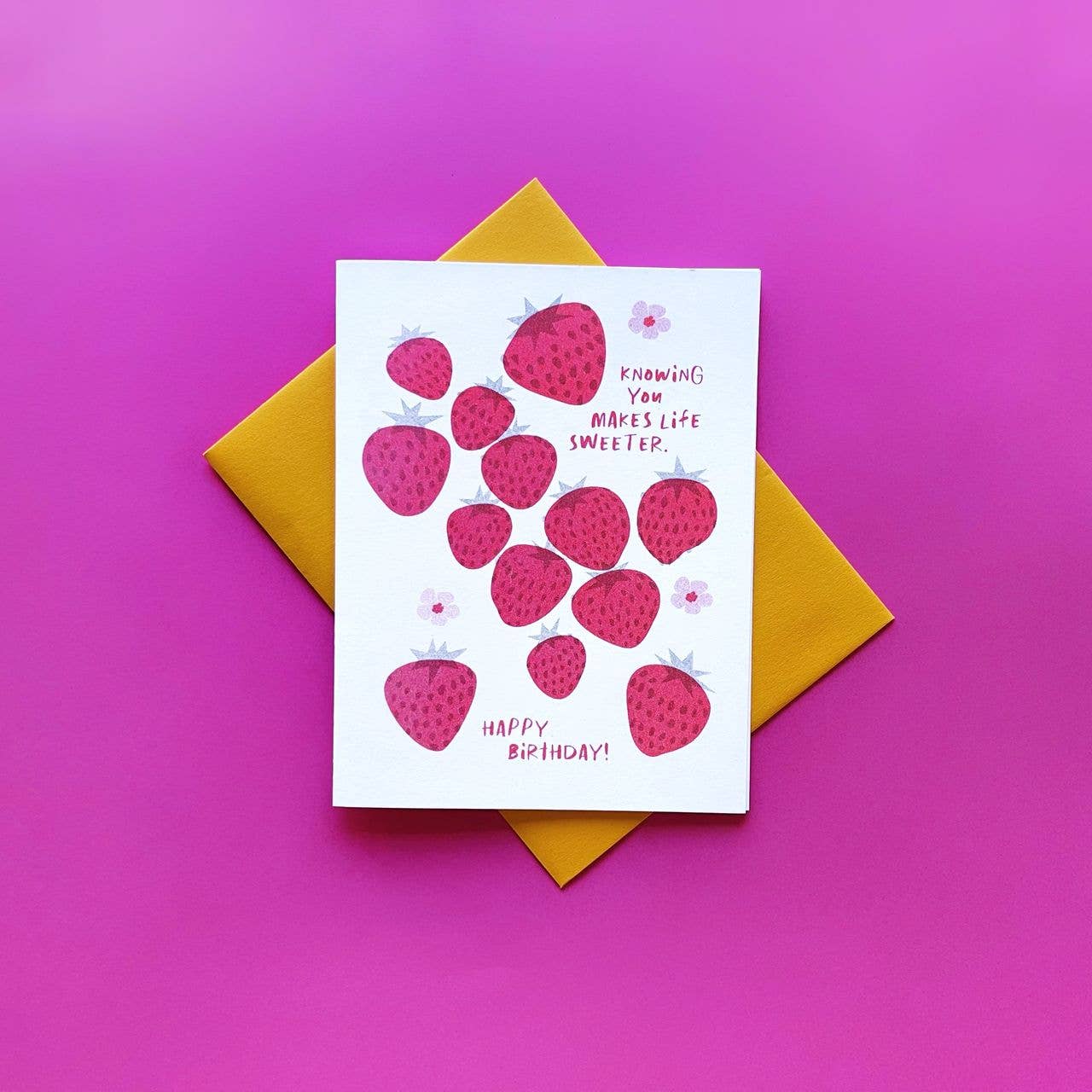 Sweeter Strawberry Birthday - Cute Risograph Card