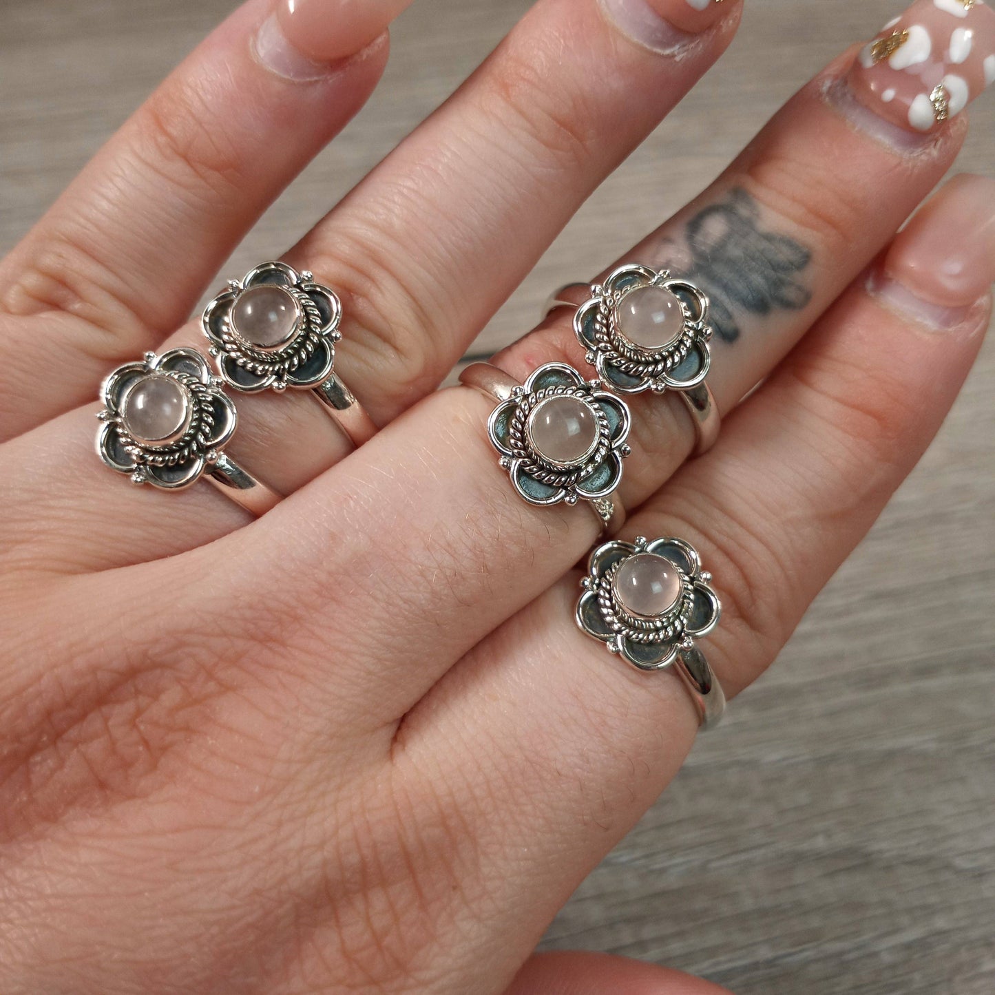Gemstone Ring Sterling Silver Boho Flower: Amethyst / 7
