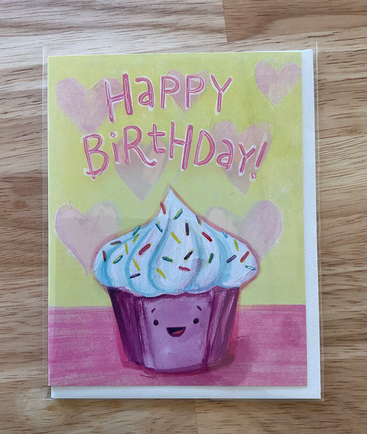 BIRTHDAY - Swirly Pink Cupcake sweet birthday card - featuring art by Adriana Bergstrom