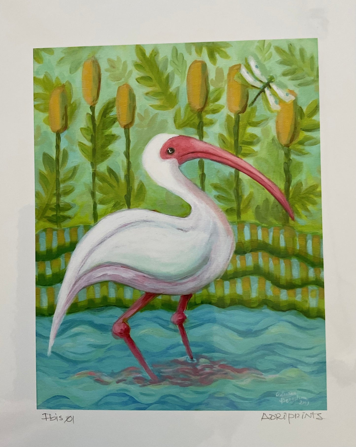 PRINT - Ibis Wading Bird, art print in various sizes featuring art by Adriana Bergstrom (Adriprints)