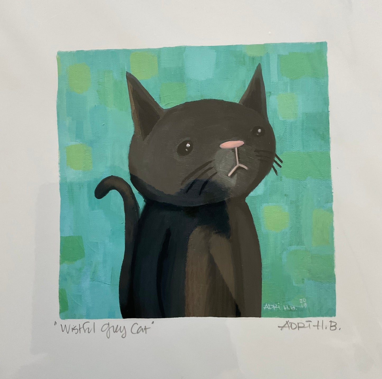 PRINT - Wistful Grey Cat art by Adriana Bergstrom (Adriprints)