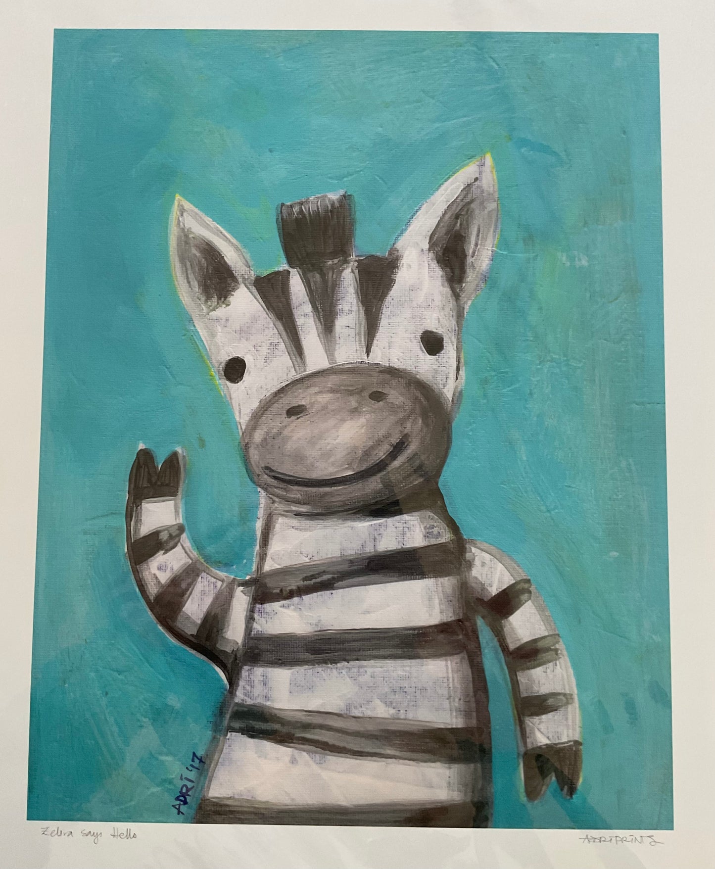 PRINT - Zebra Says Hello, featuring art by Adriana Bergstrom (Adriprints)
