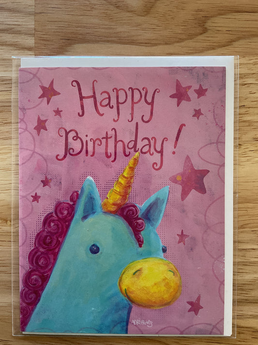 BIRTHDAY - Unicorn Fancy Happy Birthday card - featuring art by Adriana Bergstrom