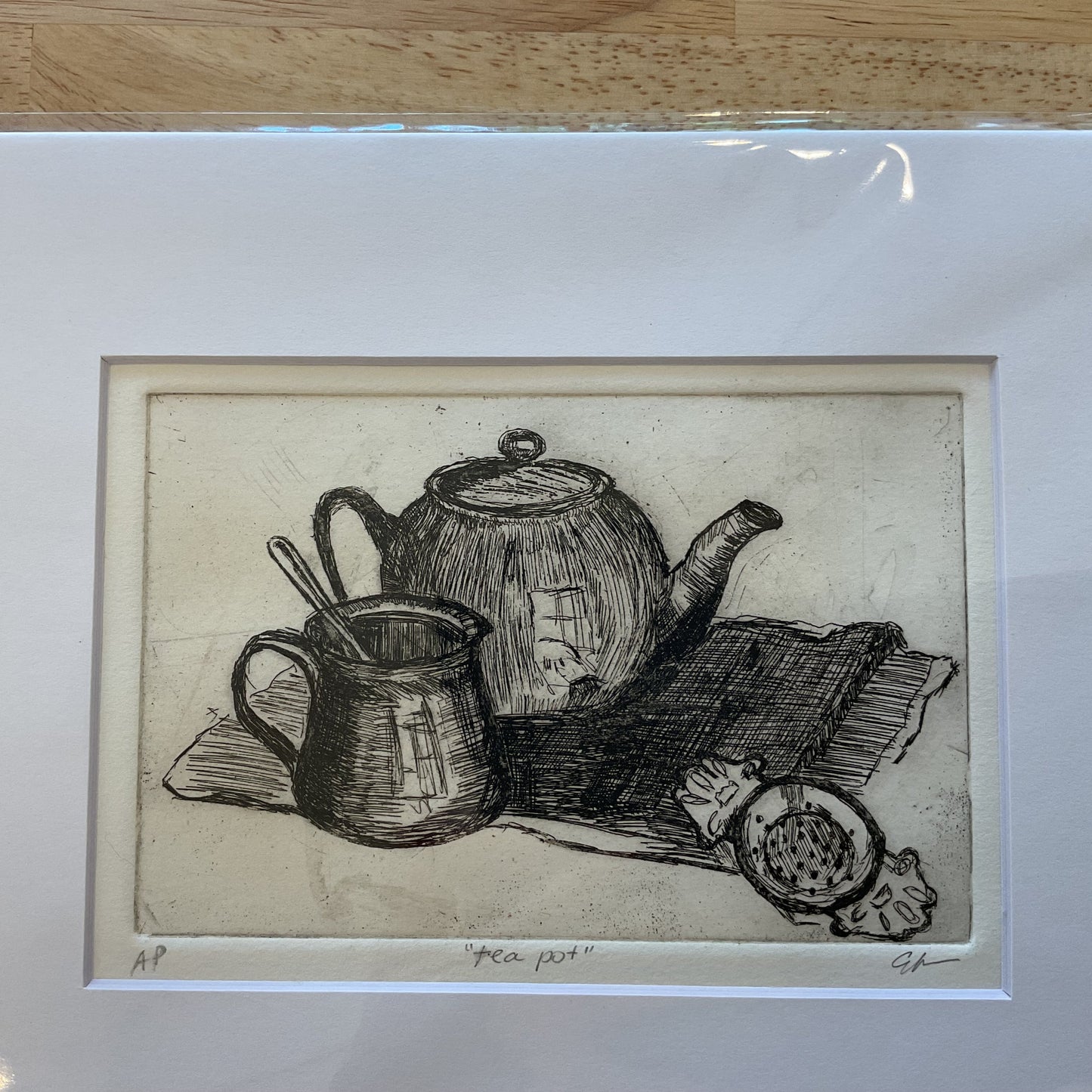 Tea pot etching
