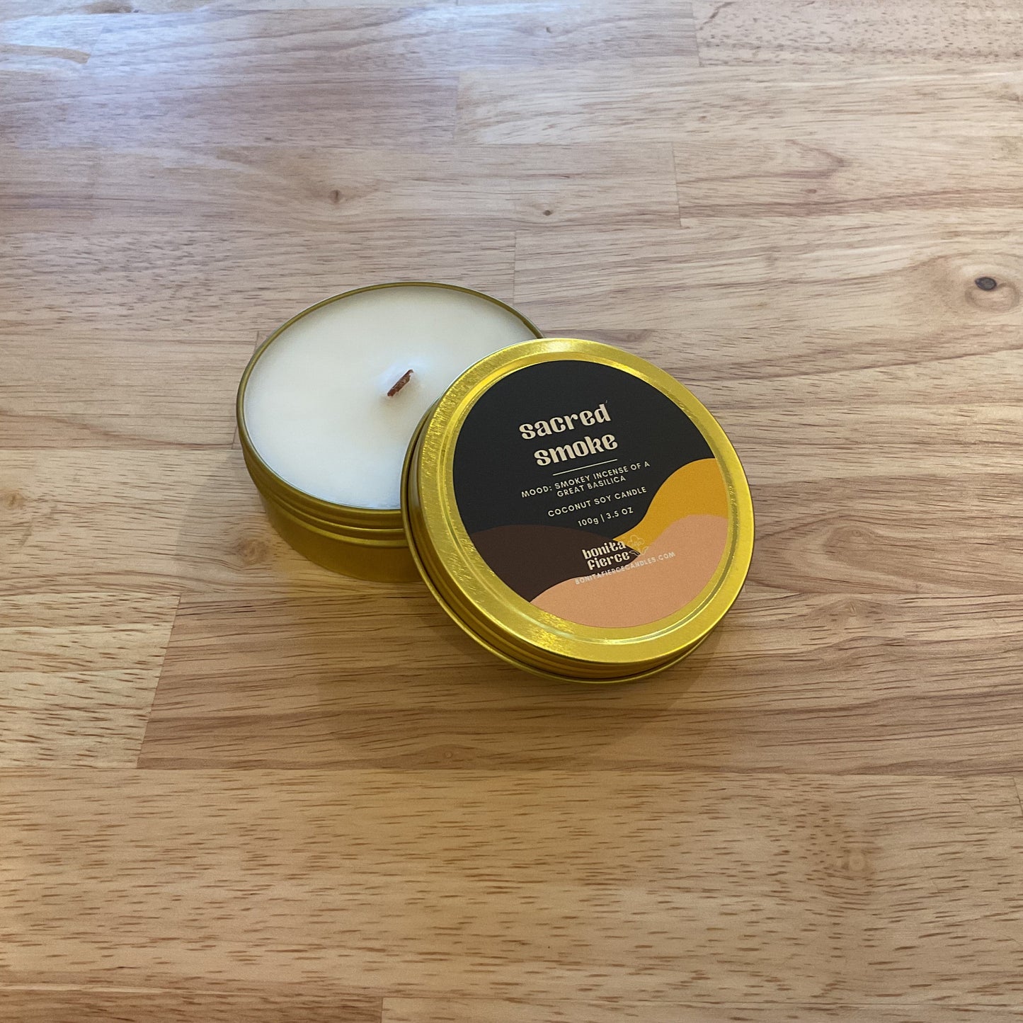 Sacred Smoke small tin candle