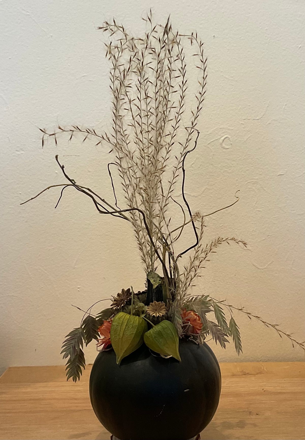 Fall flower pumpkin arrangement -green
