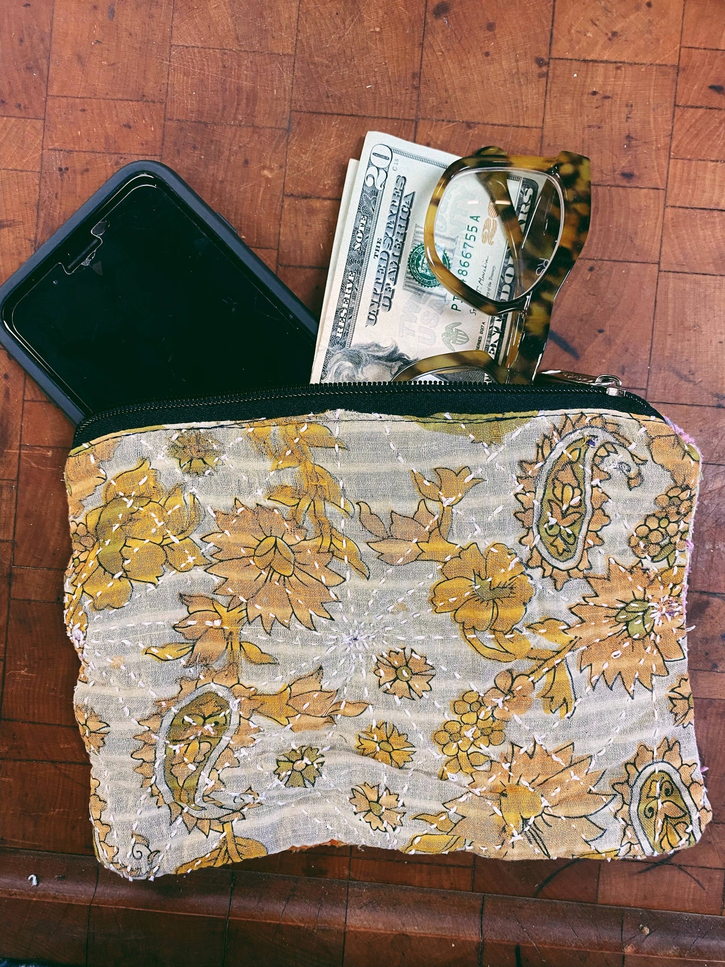 Zipper Pouch Bag | Made From Recycled Sarees 100% Cotton: Small