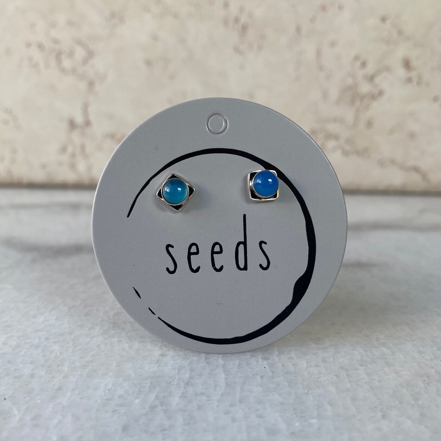 Square Stud Earrings | Sterling Silver Genuine Stones