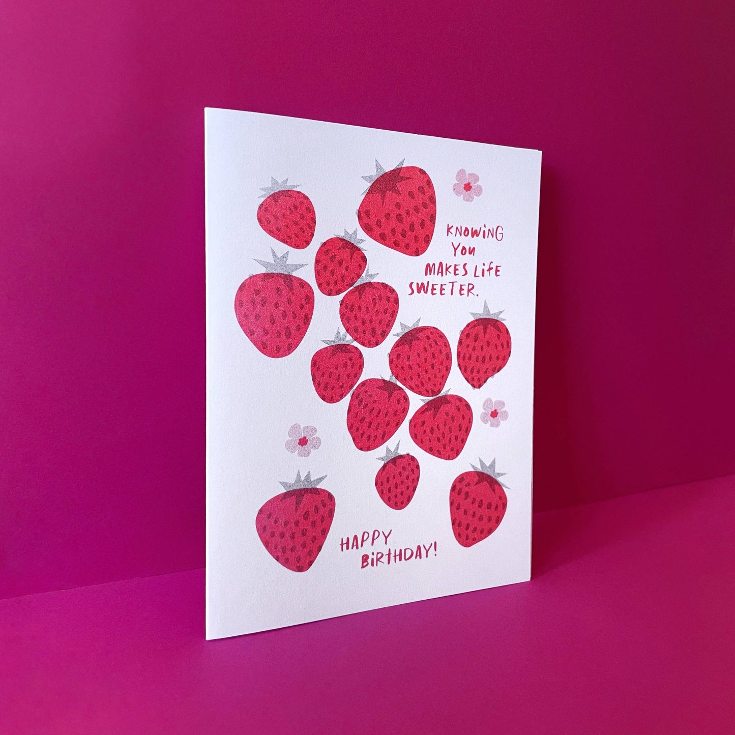 Sweeter Strawberry Birthday - Cute Risograph Card