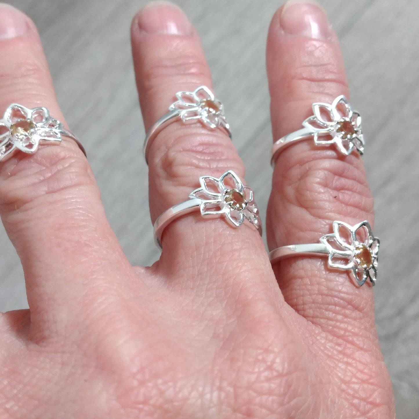 Gemstone Sterling Silver Lotus Flower Statement Ring