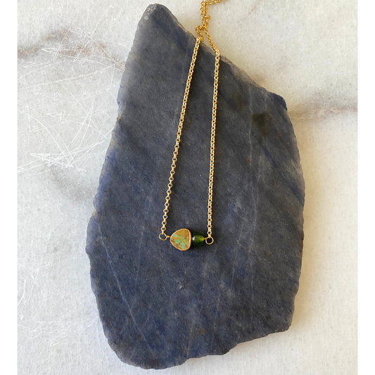 Triangle Turquoise Gold Vermeil Necklace | Stone Cubes: Diopside (green)