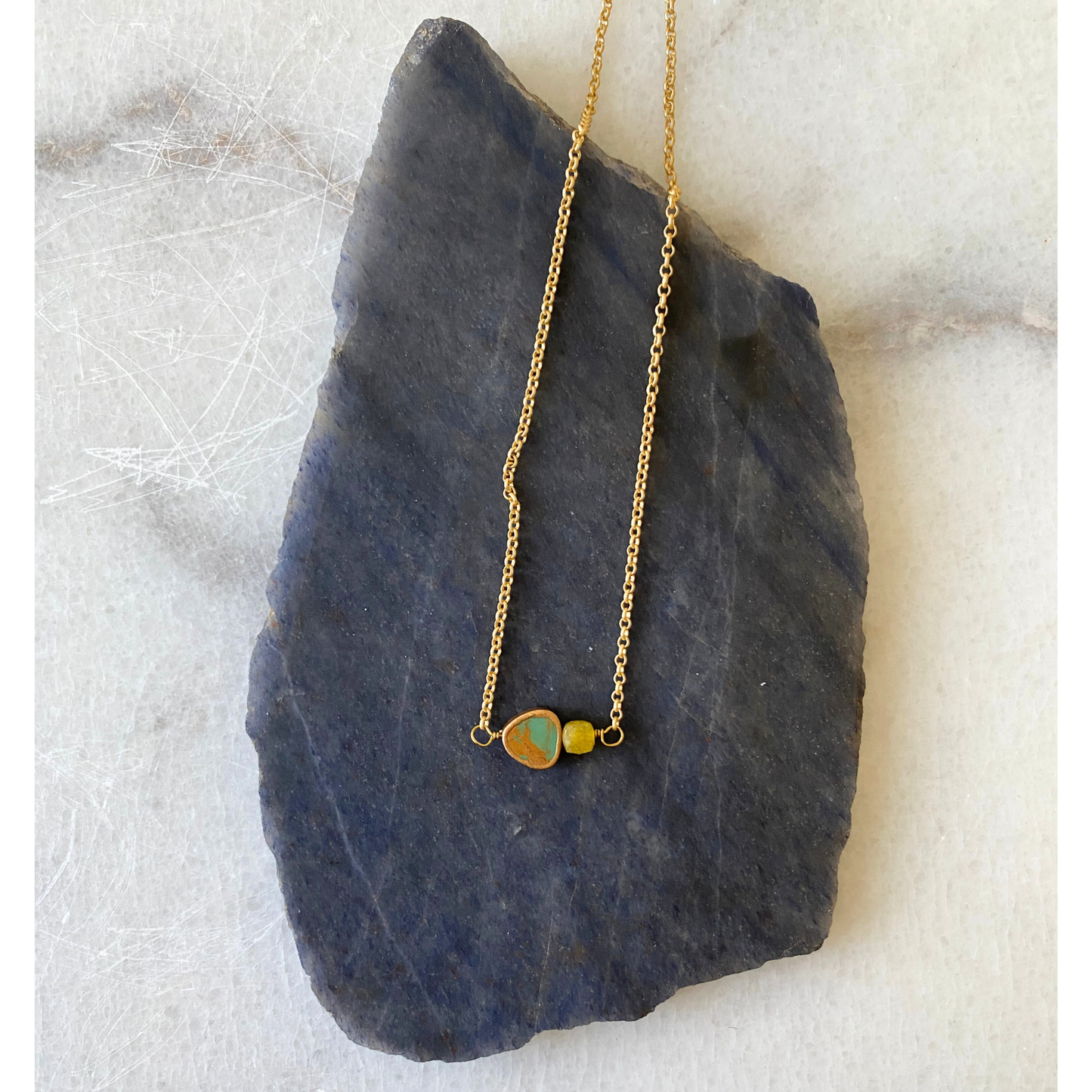 Triangle Turquoise Gold Vermeil Necklace | Stone Cubes: Purple Garnet