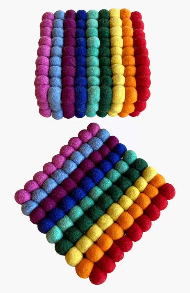 Square Felt Ball Trivet: Blue