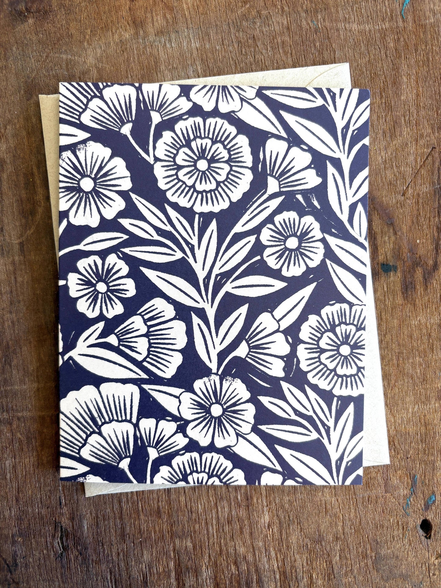 Navy Blank Floral Greeting Card