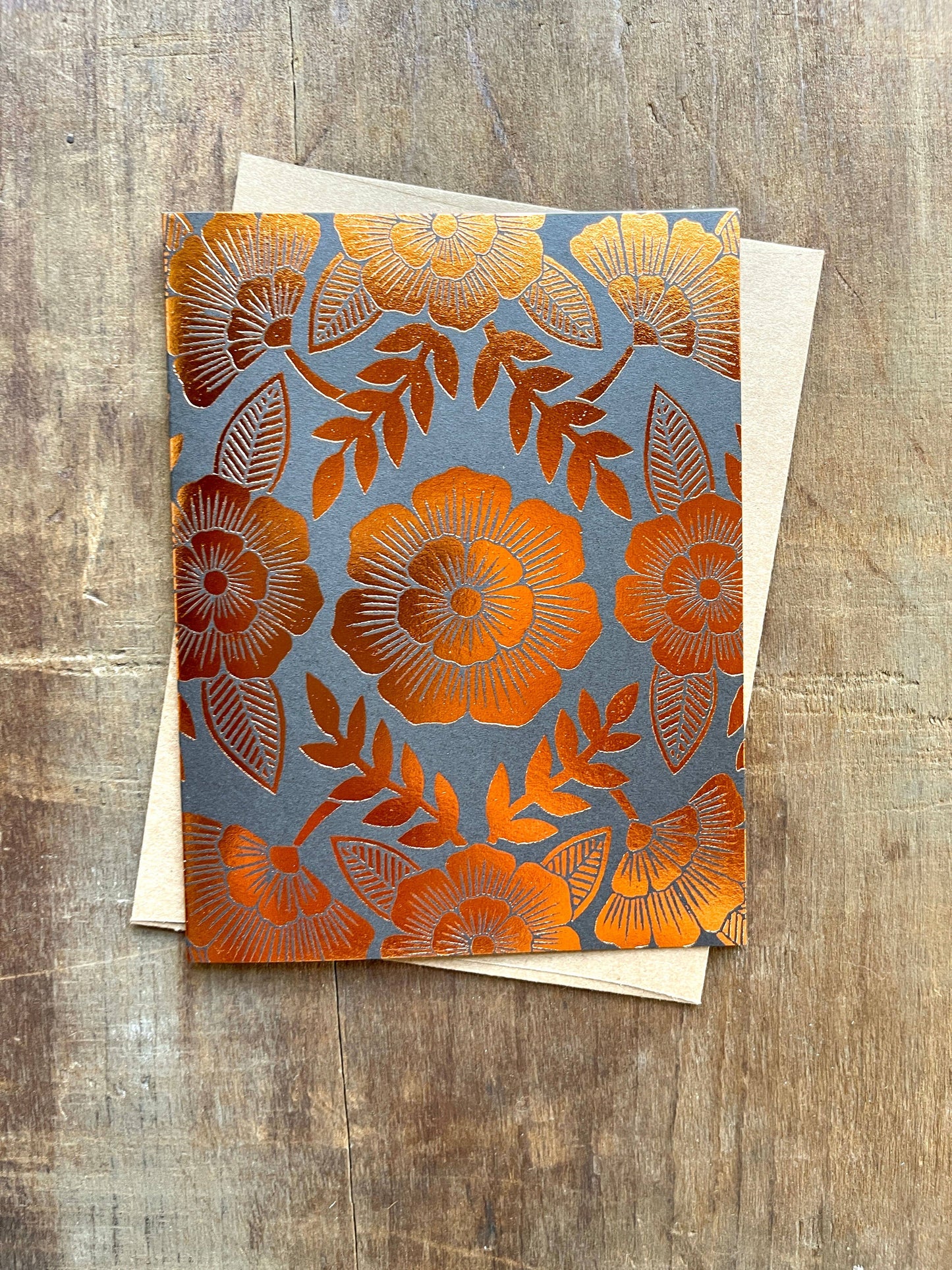 Gold Flowers Blank Greeting Card