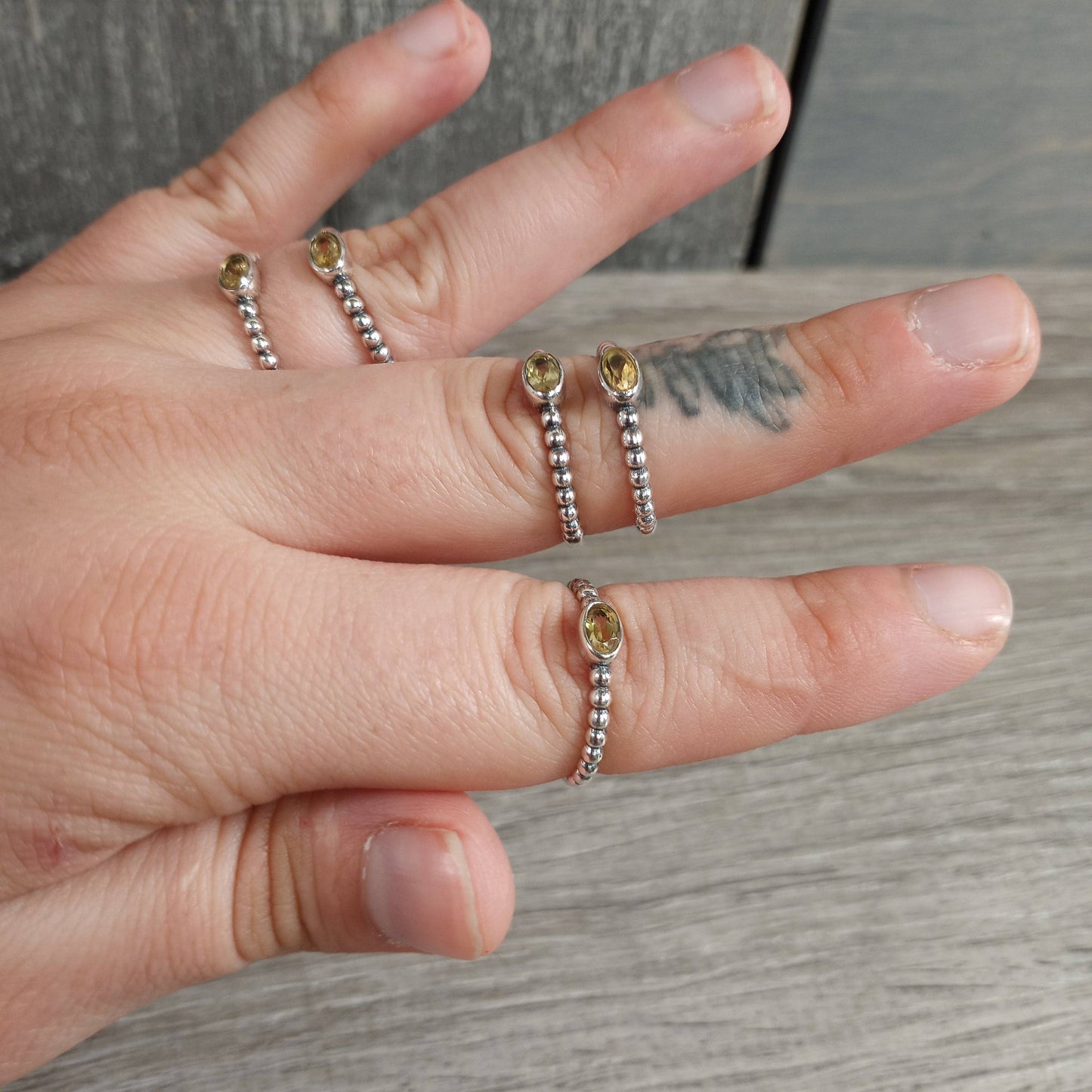 Gemstone Sterling Silver Ring Stacking Simple Oval: Smoky Quartz / Size 5