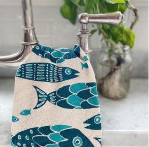Fish Tribe Tea Towel: Dark Teal/turquoise