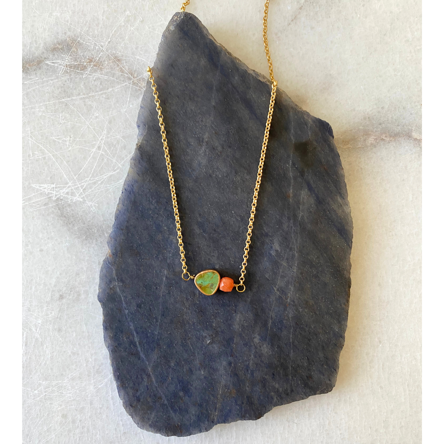 Triangle Turquoise Gold Vermeil Necklace | Stone Cubes: Purple Garnet