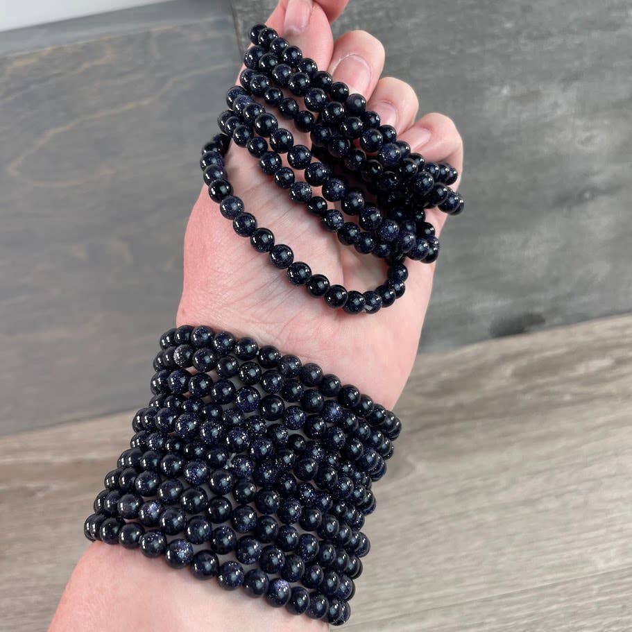 Gemstone Beaded Stretch Bracelets 6mm : Black Moonstone