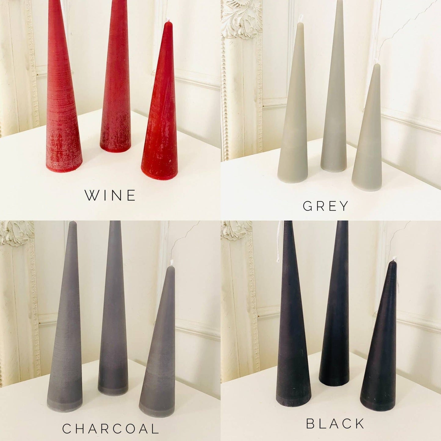 Neutrals Slim Cone Taper Beeswax Candle: Charcoal / Medium