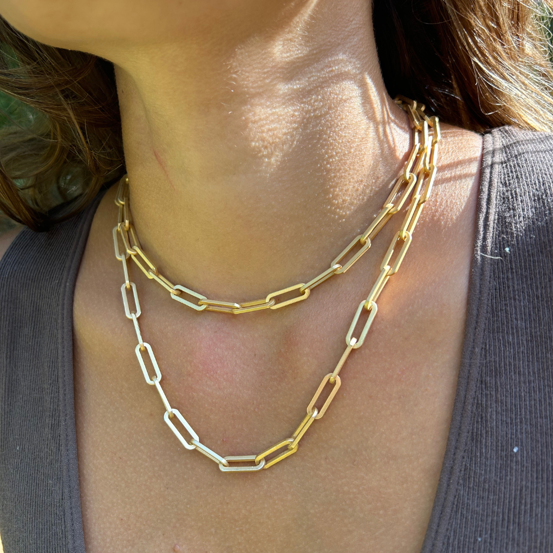 Matte Gold Heavy Paperclip Chain Necklace: 16-18"