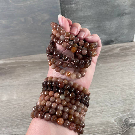 8mm Round Gemstone Beaded Bracelets – Assorted Crystals Bulk: Dark Strawberry Quartz