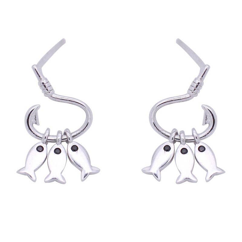 Dainty Tiny Three Fish Dangle Drop Earrings