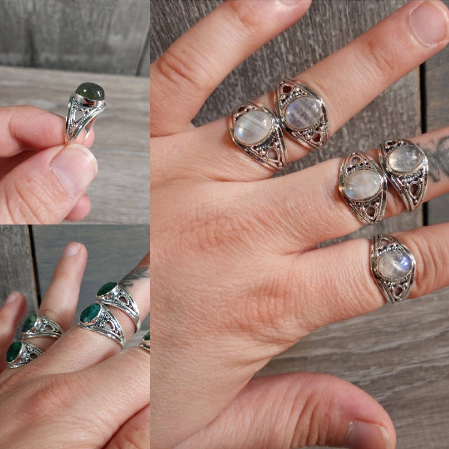 Gemstone Sterling Silver Boho Statement Ring: Labradorite / Size 6